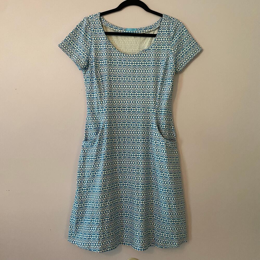 J. McLaughlin Blue White Catalina Cloth Knee Length Dress Women's size Small